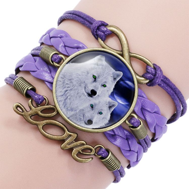 Retro Style Leather Jewelry Boho Glass Cabochon Moon Wolf Pattern Bracelet Beaded Charm Wrap Bangles for Men Women boys gifts 6